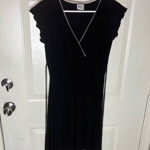 Elegant Black Midi Dress with Silver Trim